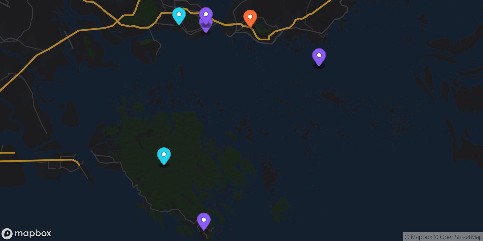 Map showing 11 locations