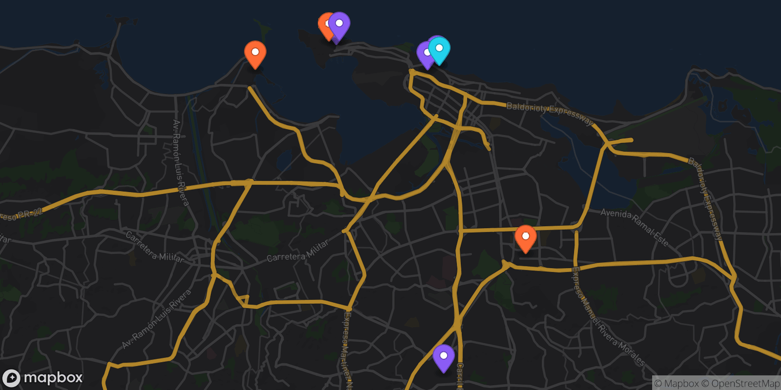 Map showing 9 locations