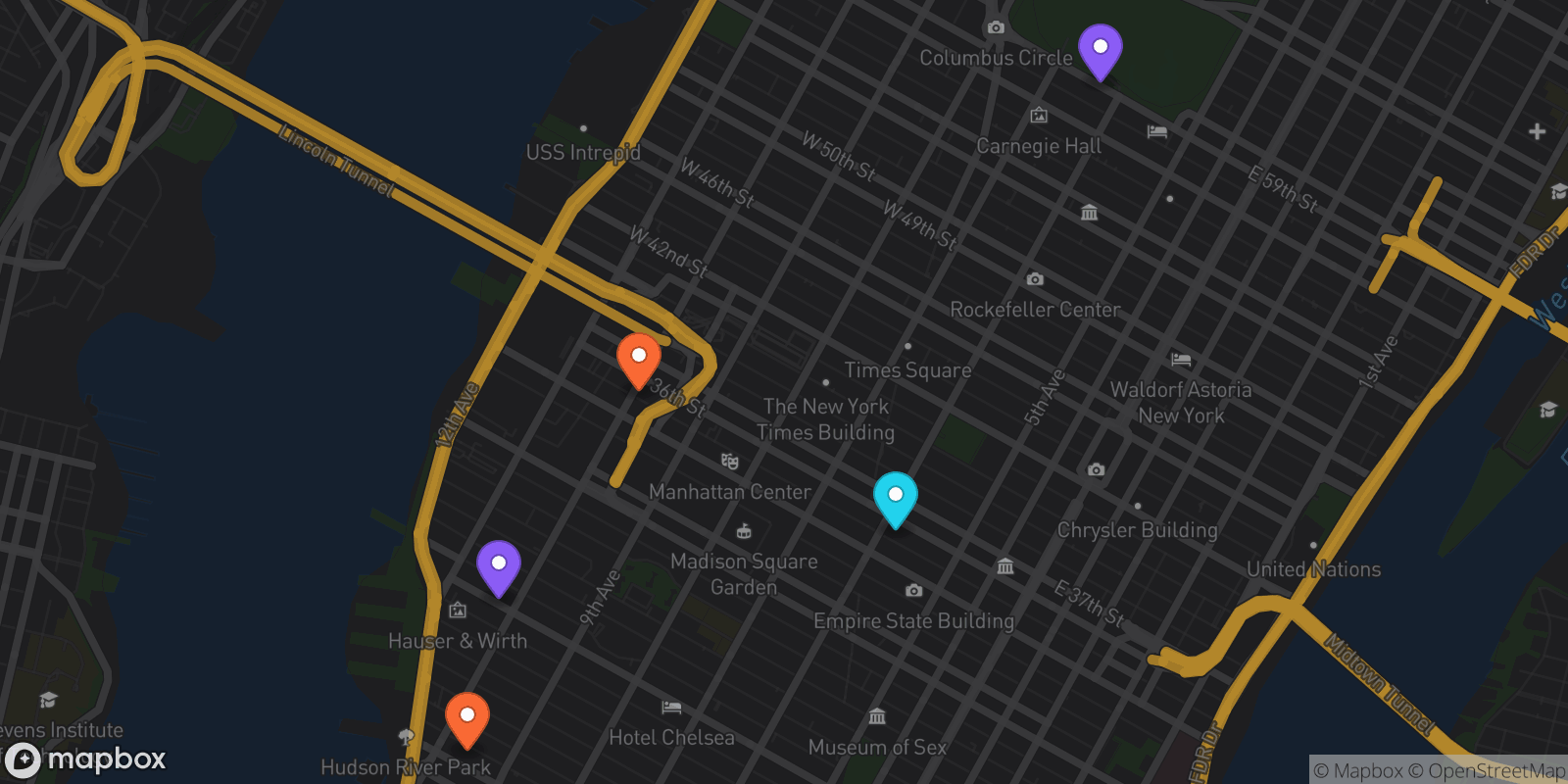 Map showing 5 locations
