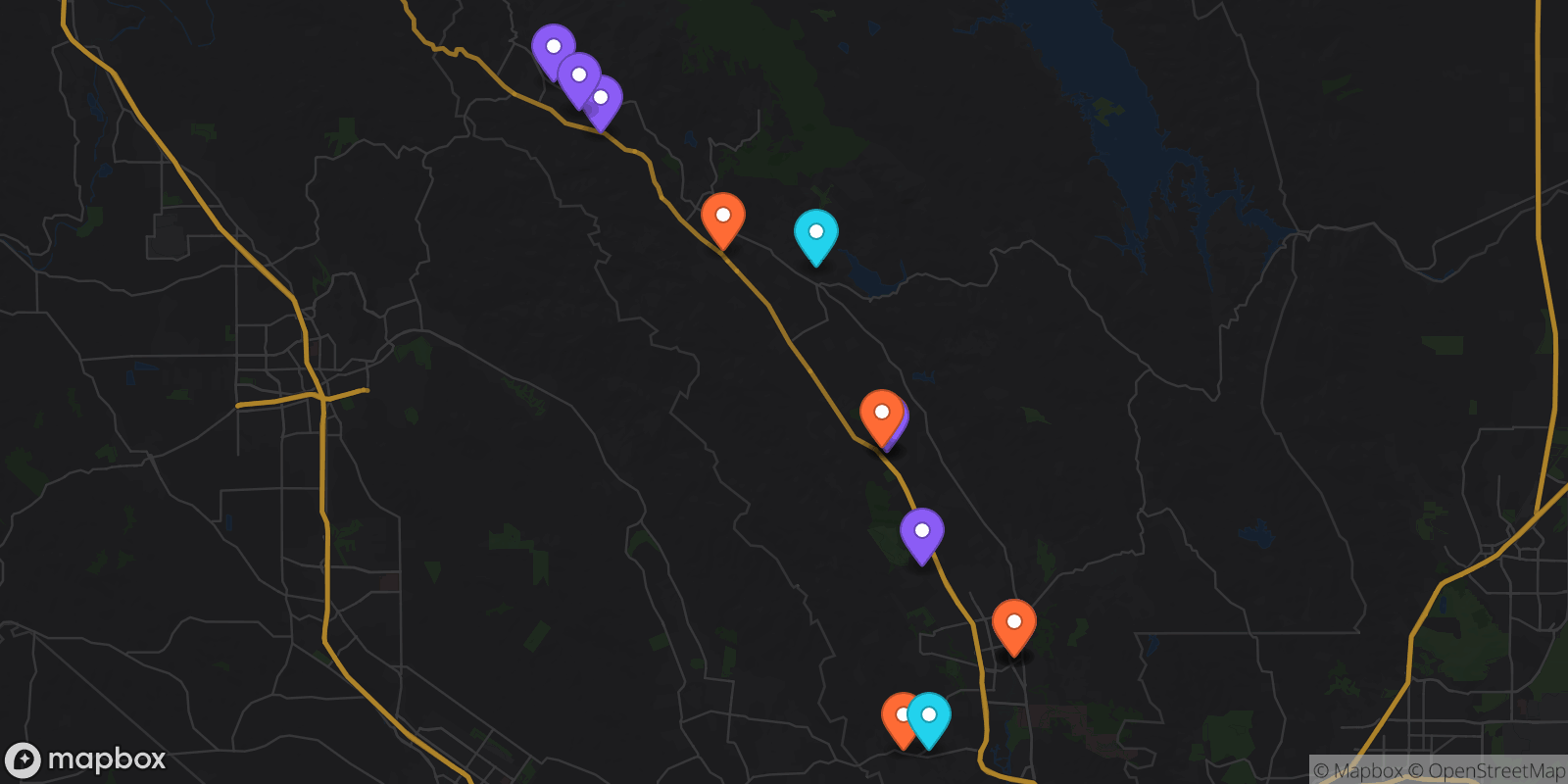 Map showing 14 locations