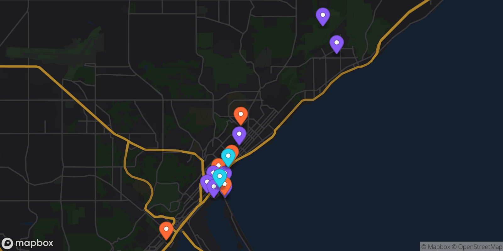 Map showing 18 locations