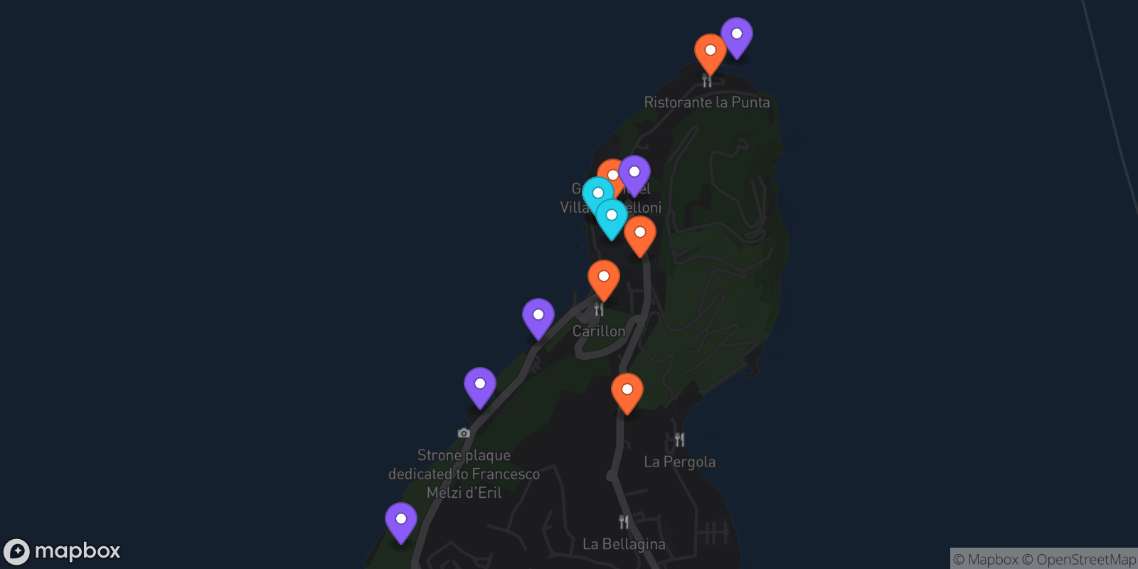 Map showing 13 locations