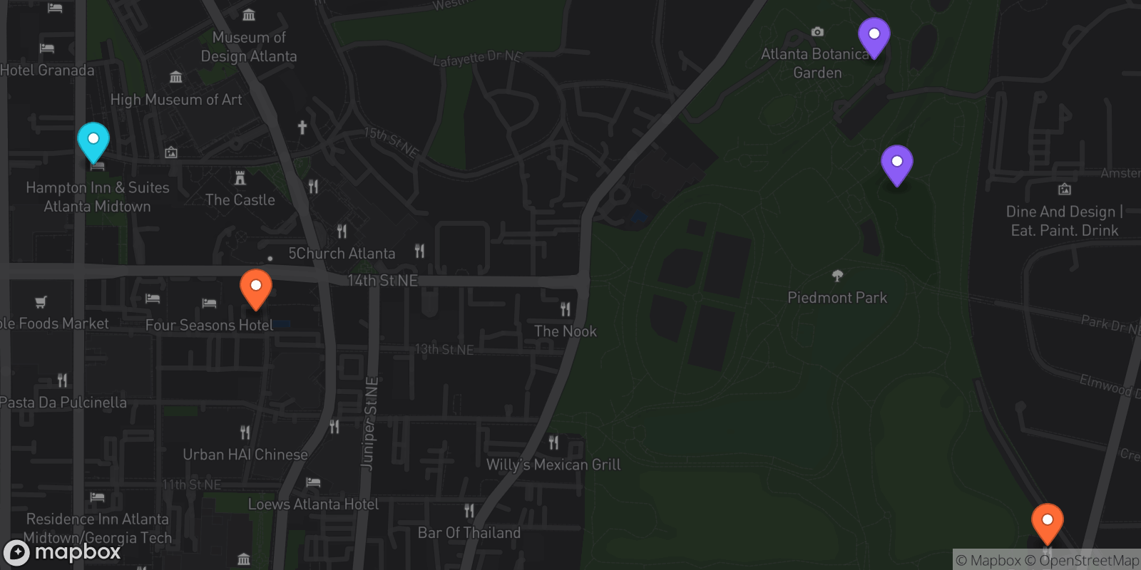 Map showing 5 locations