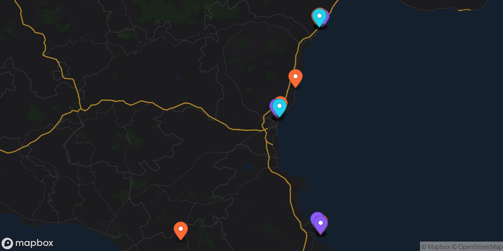 Map showing 20 locations