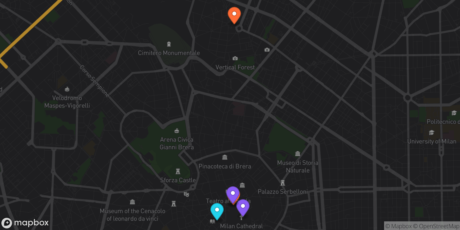Map showing 5 locations
