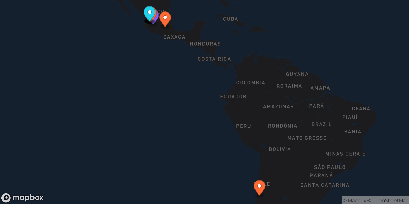 Map showing 13 locations