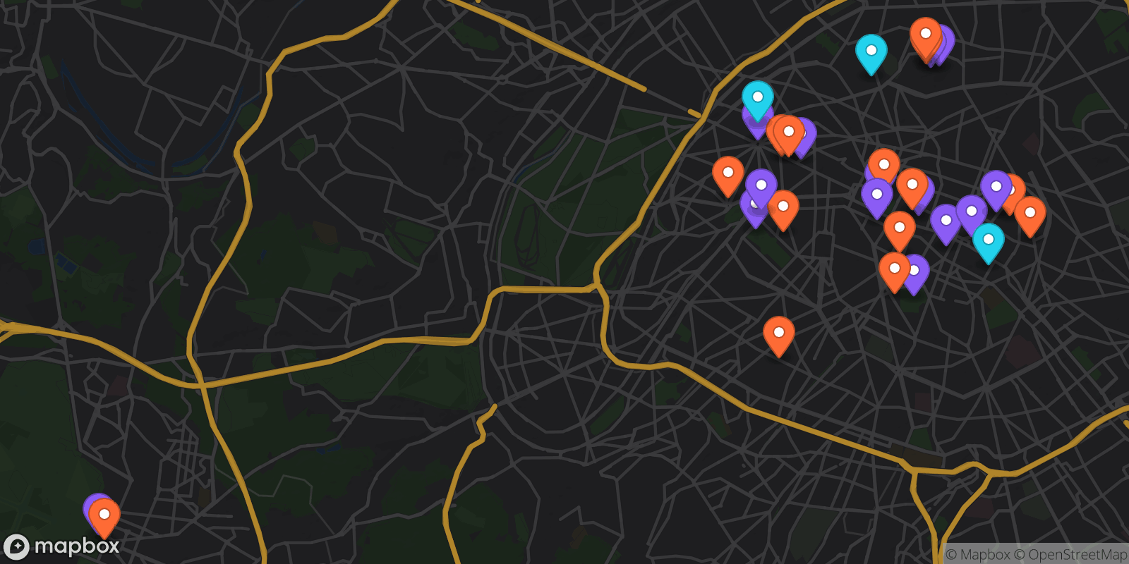 Map showing 31 locations
