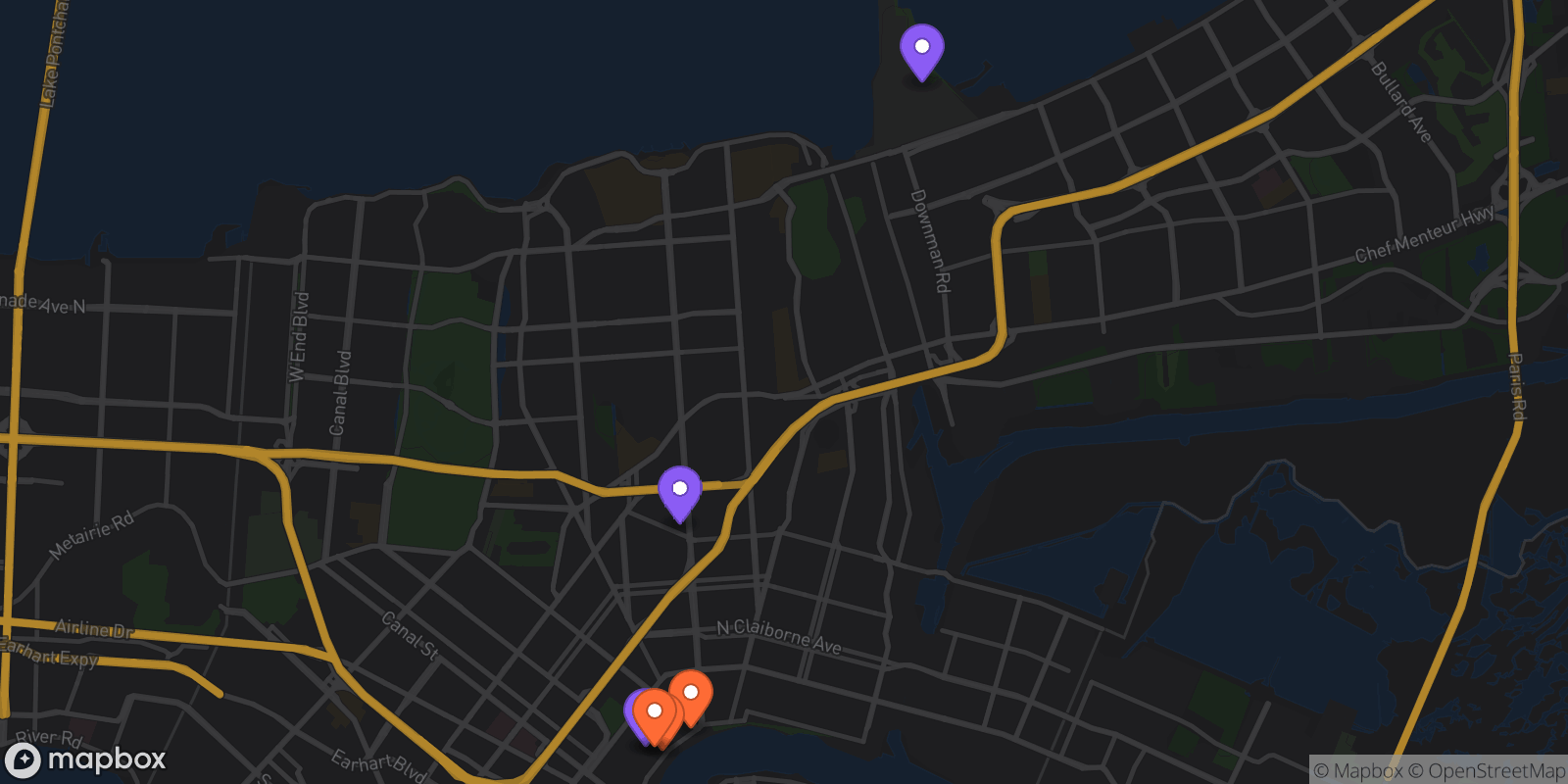 Map showing 6 locations