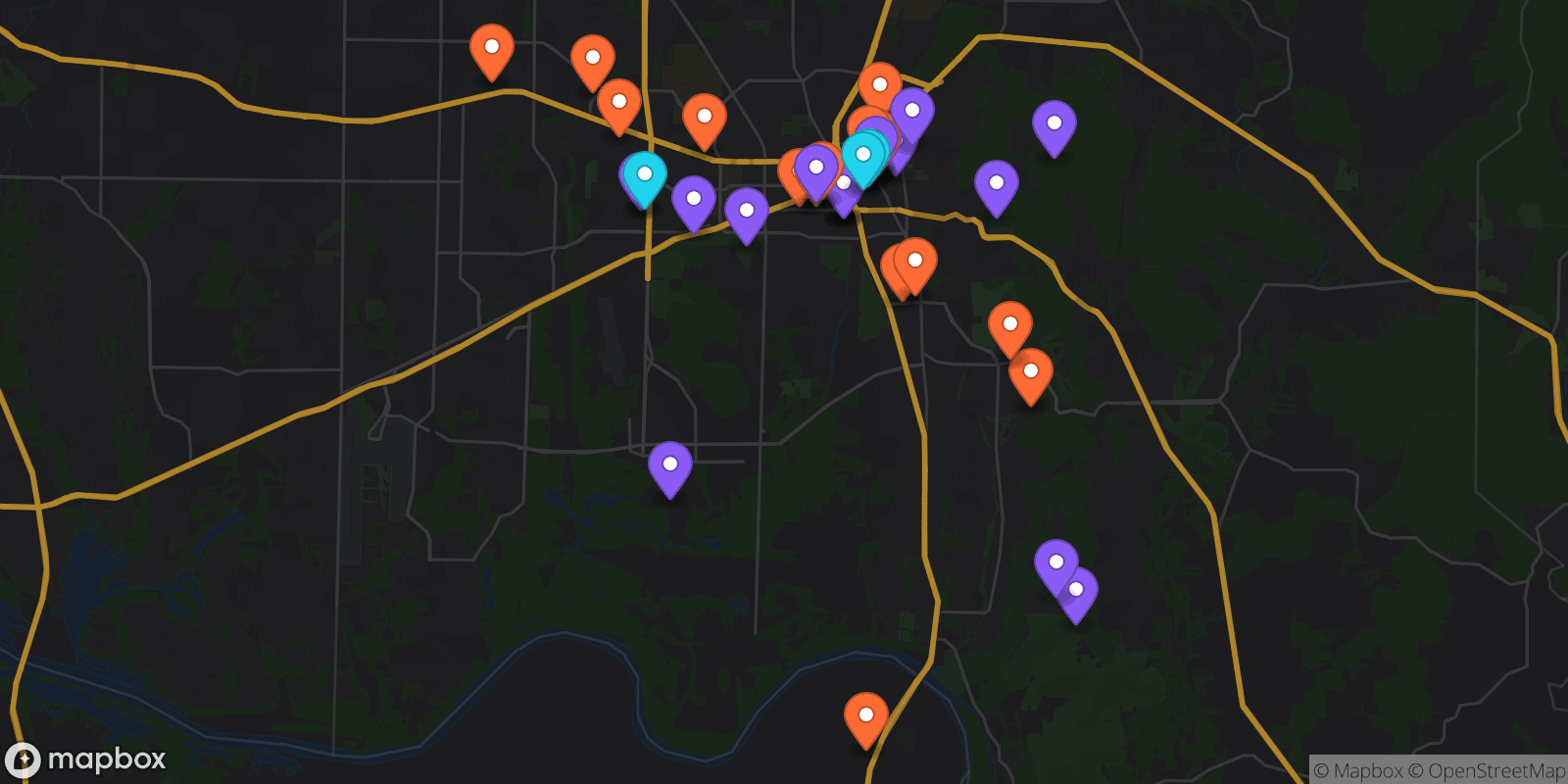 Map showing 41 locations