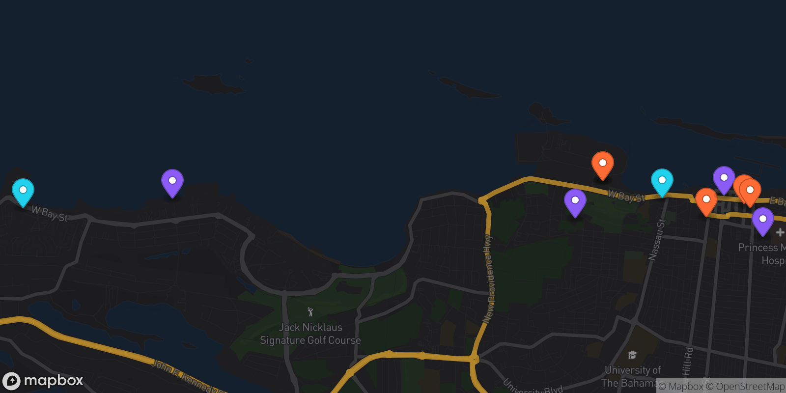 Map showing 11 locations
