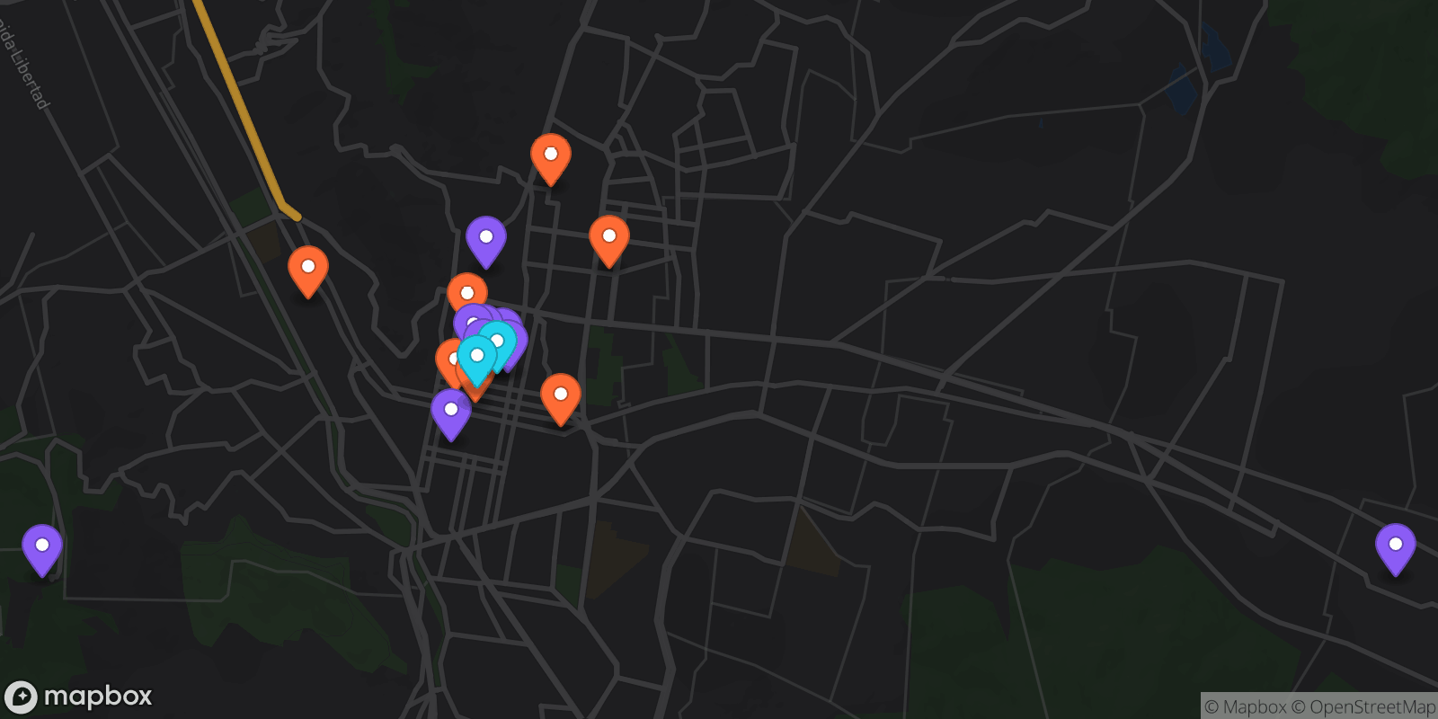 Map showing 19 locations