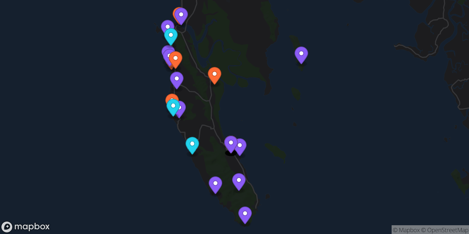 Map showing 33 locations