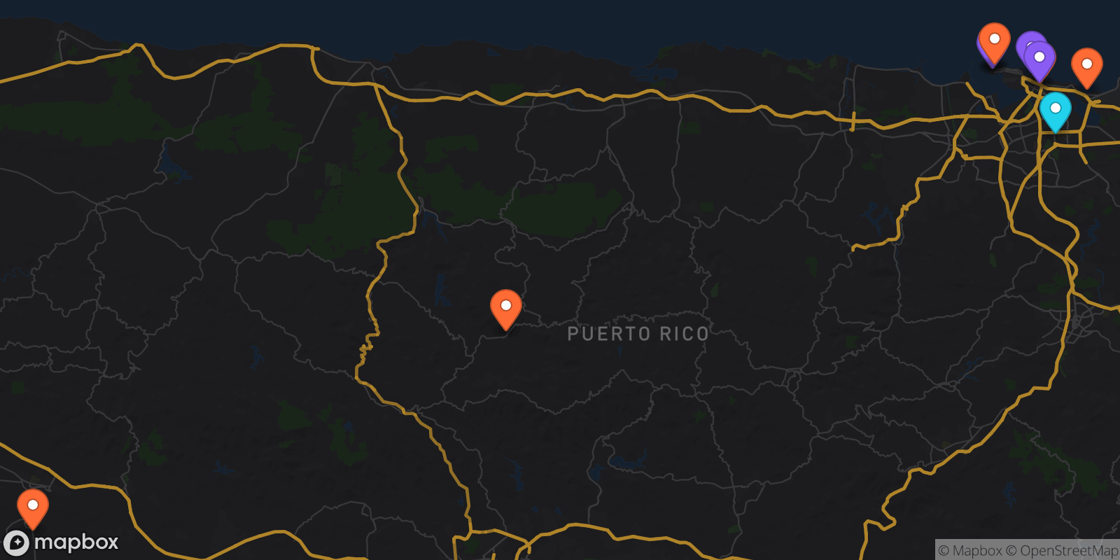 Map showing 10 locations
