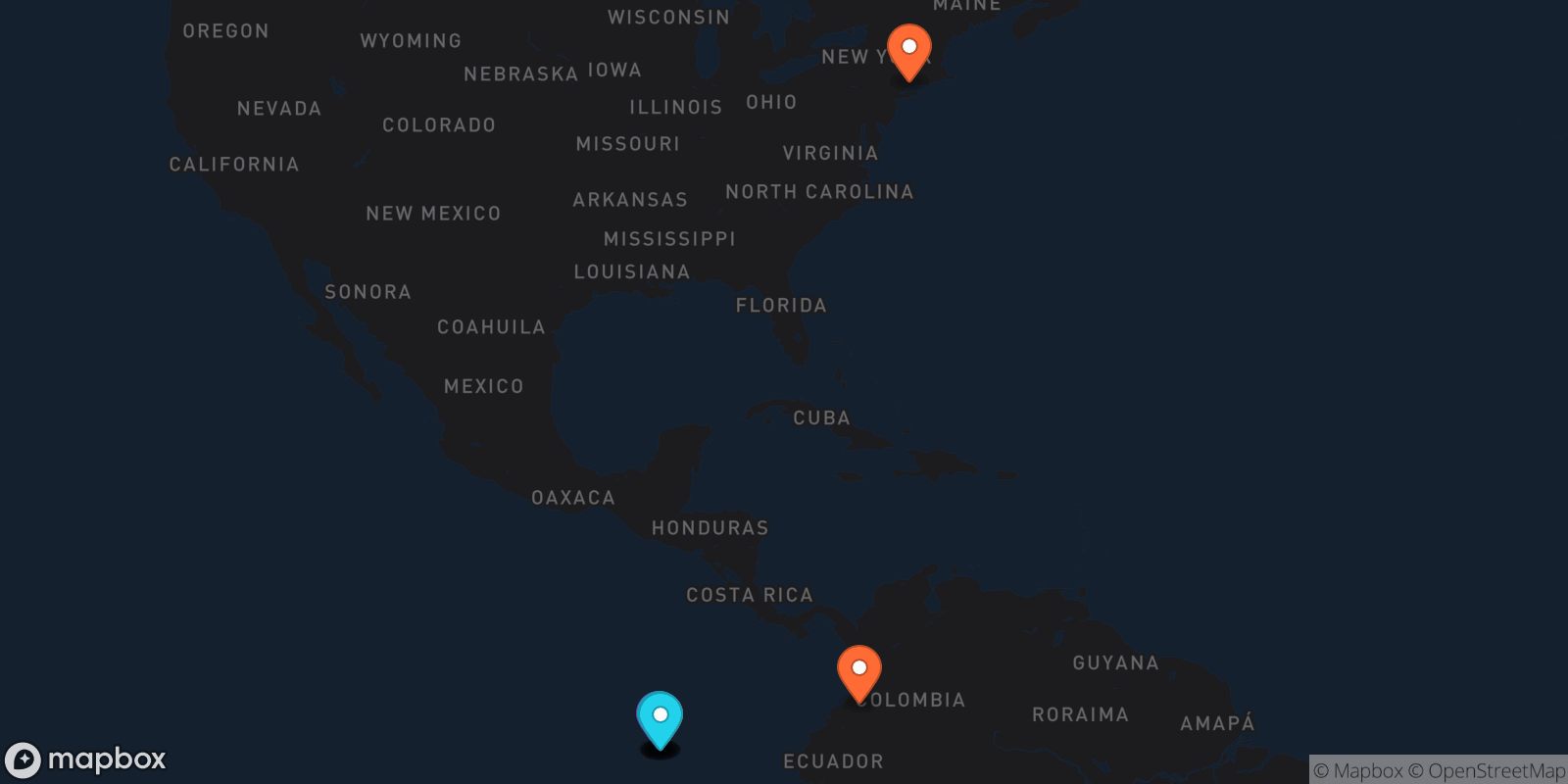 Map showing 9 locations