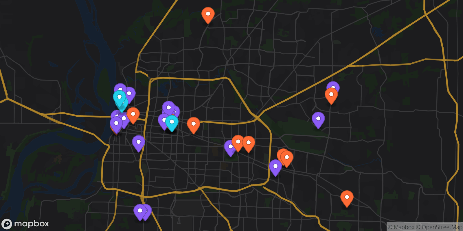 Map showing 34 locations