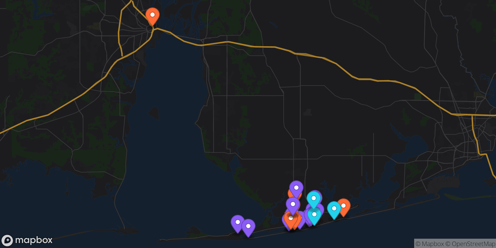 Map showing 29 locations