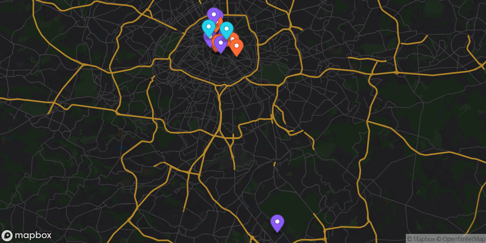 Map showing 14 locations