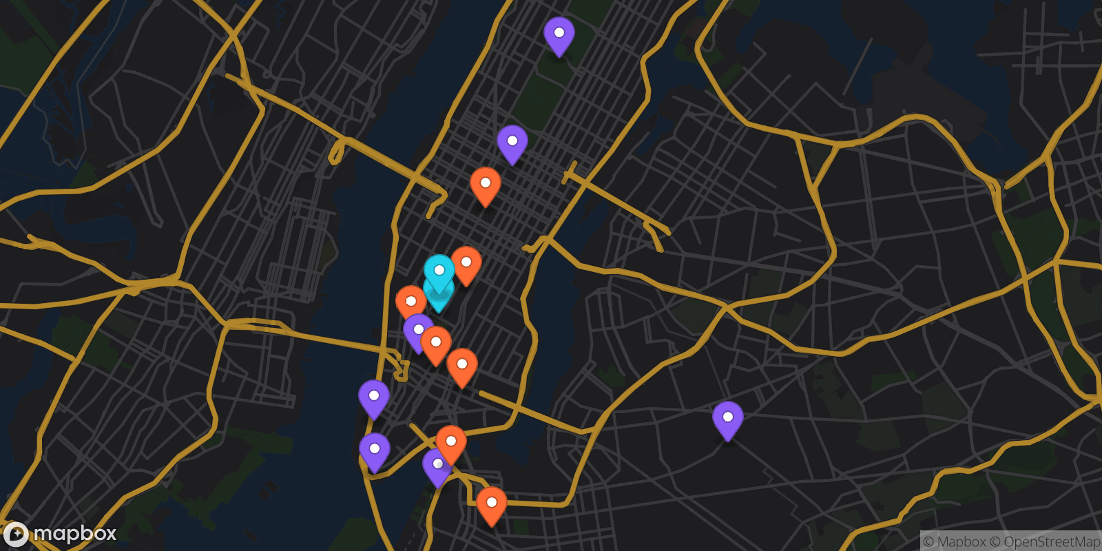 Map showing 16 locations