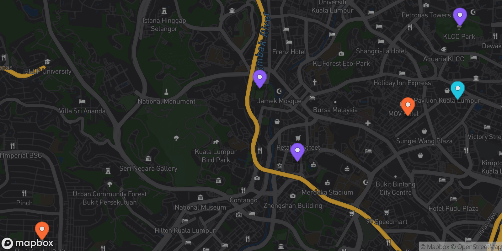 Map showing 6 locations