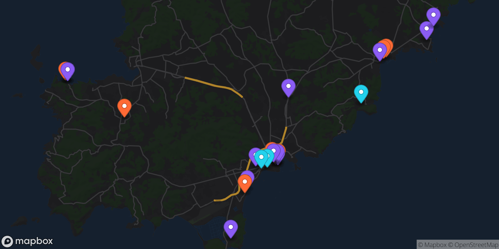 Map showing 26 locations
