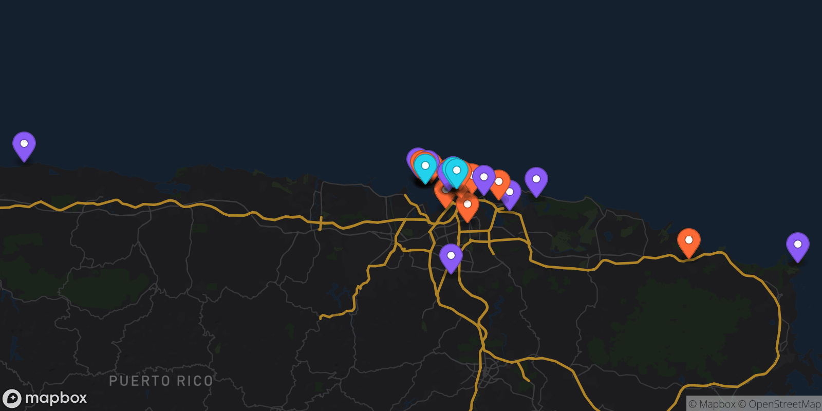 Map showing 36 locations