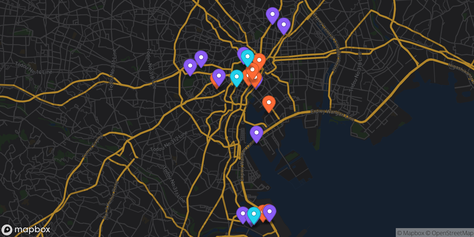 Map showing 23 locations