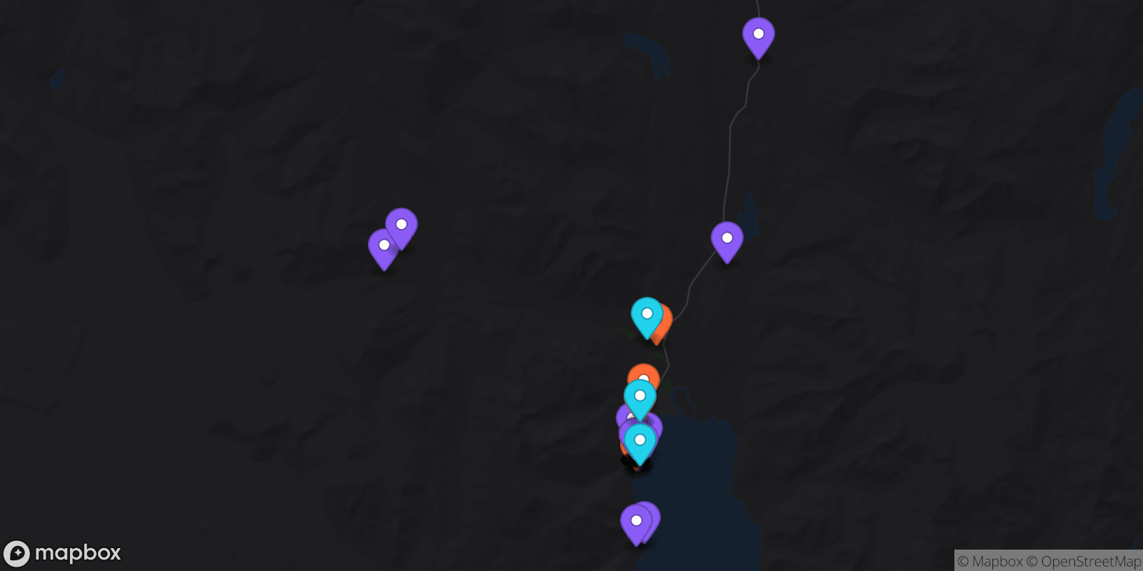 Map showing 34 locations