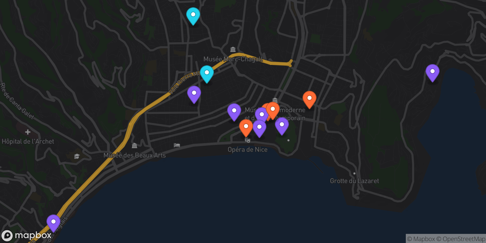 Map showing 13 locations