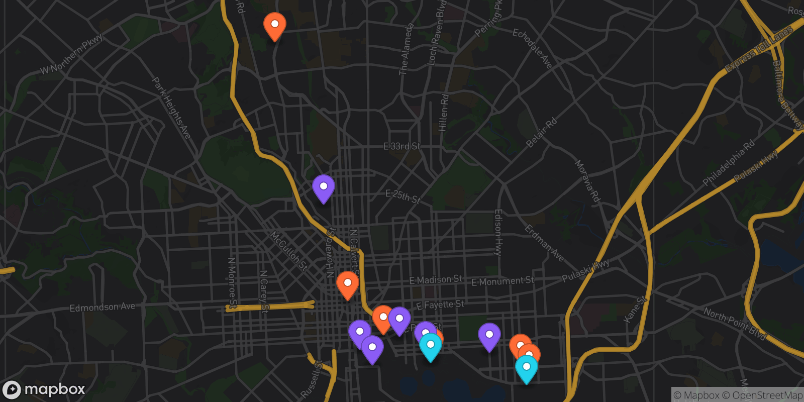 Map showing 14 locations