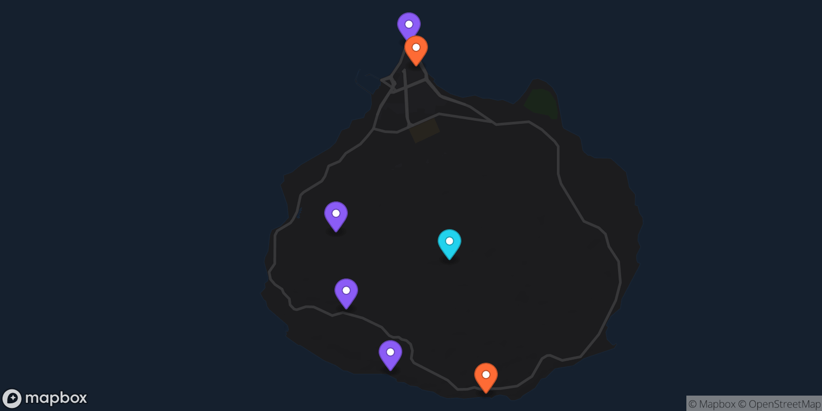 Map showing 7 locations