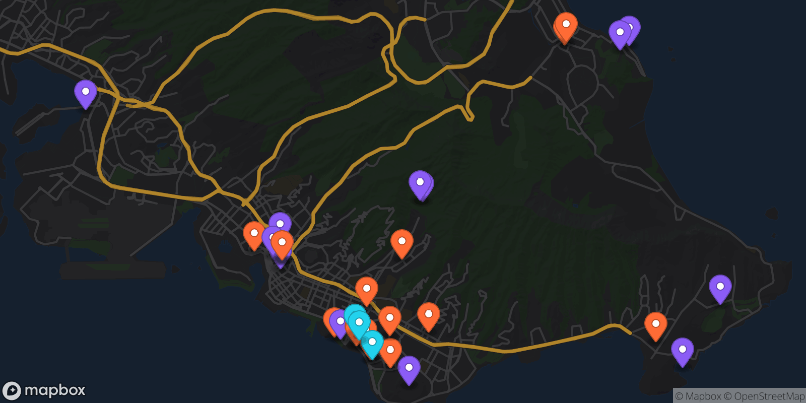 Map showing 36 locations