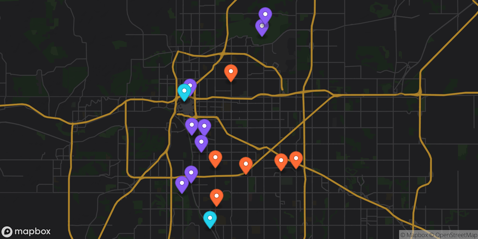 Map showing 17 locations