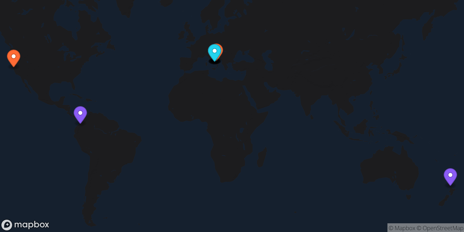 Map showing 13 locations