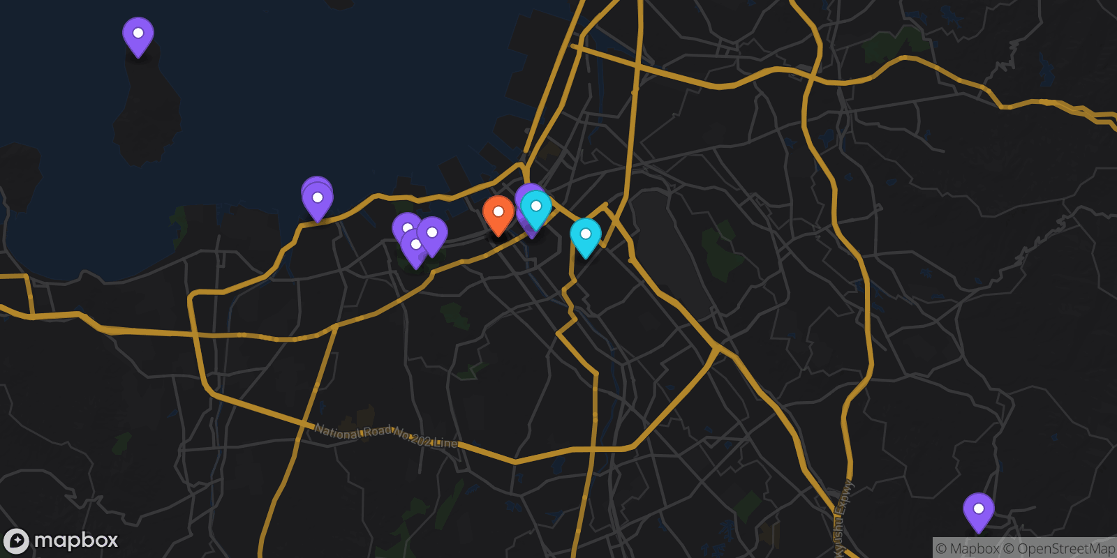 Map showing 15 locations