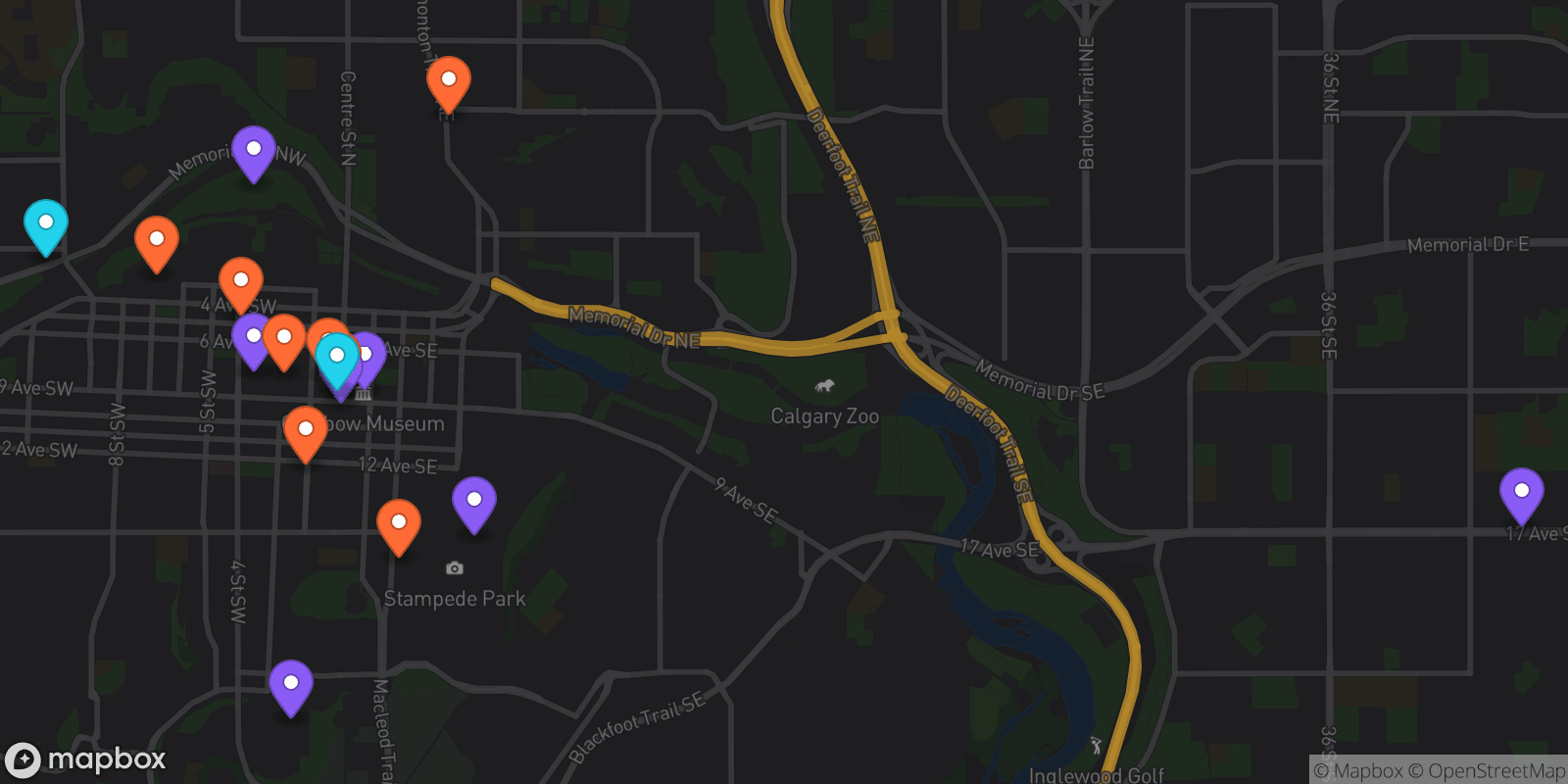 Map showing 17 locations