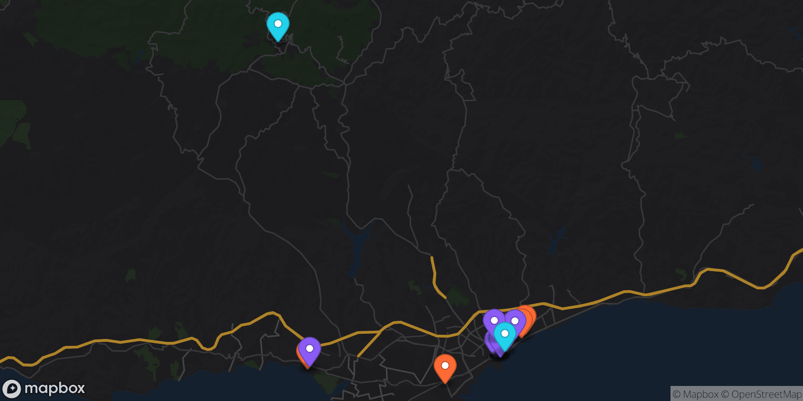 Map showing 16 locations