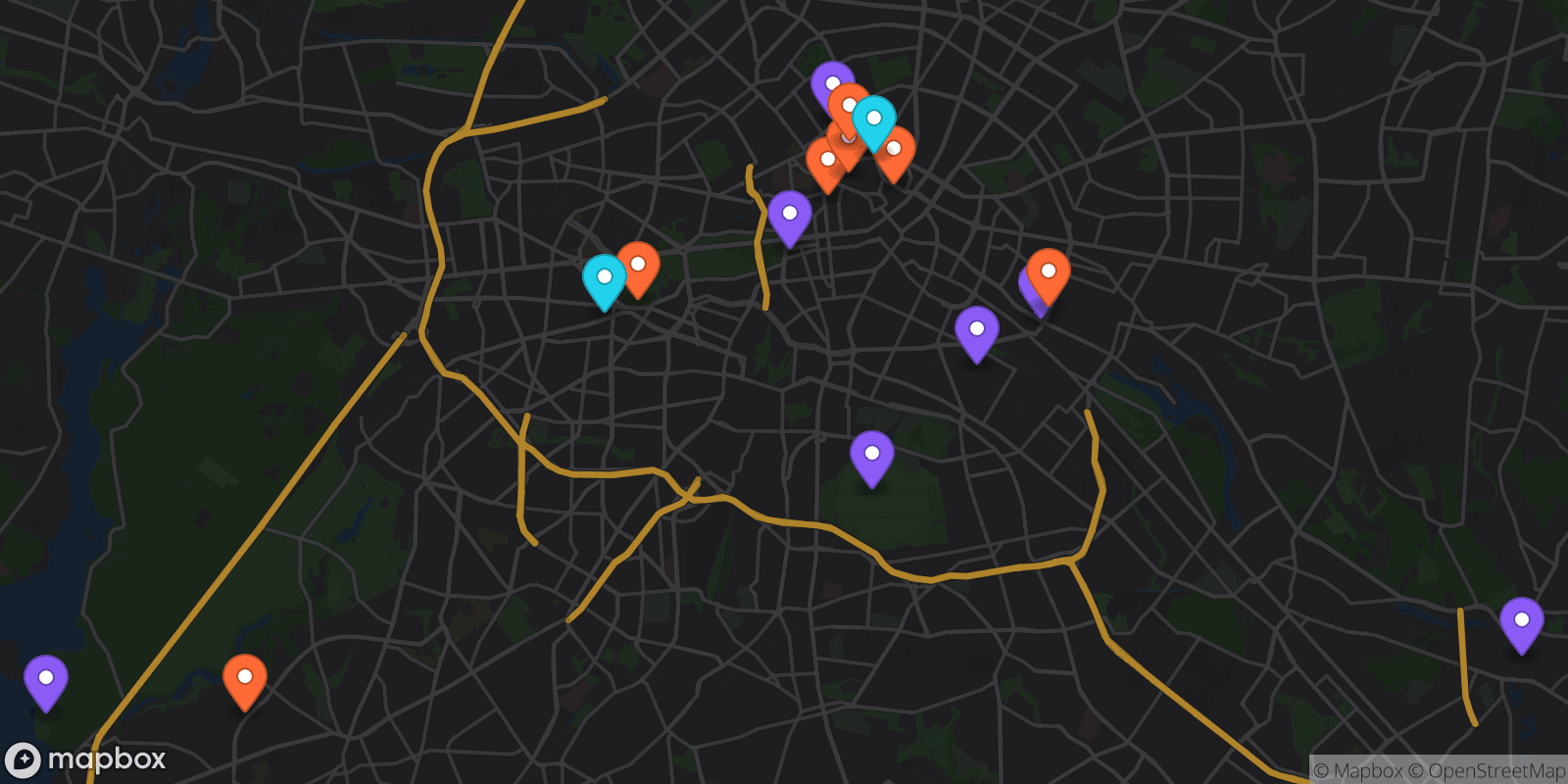 Map showing 16 locations