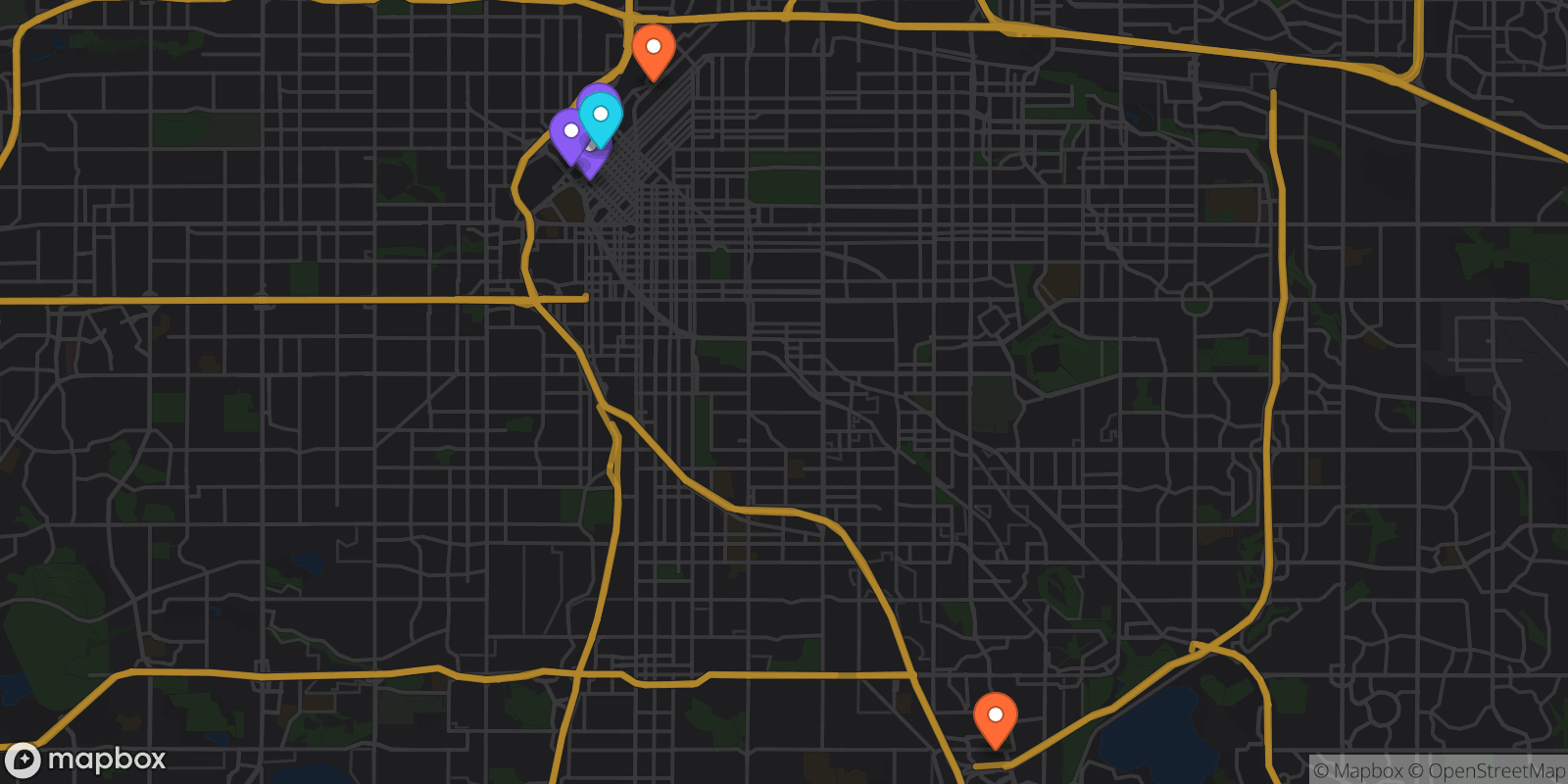 Map showing 6 locations