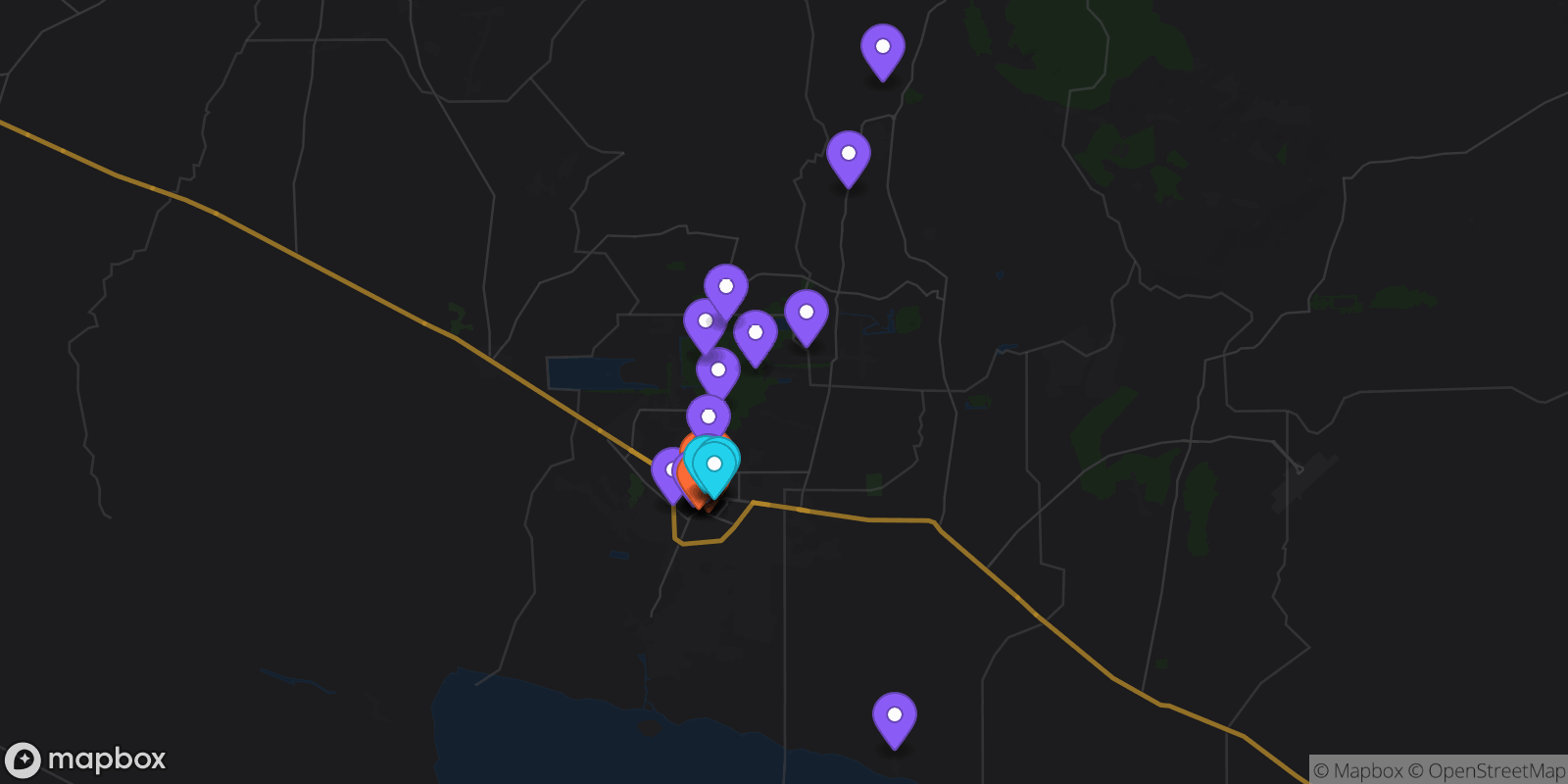 Map showing 31 locations