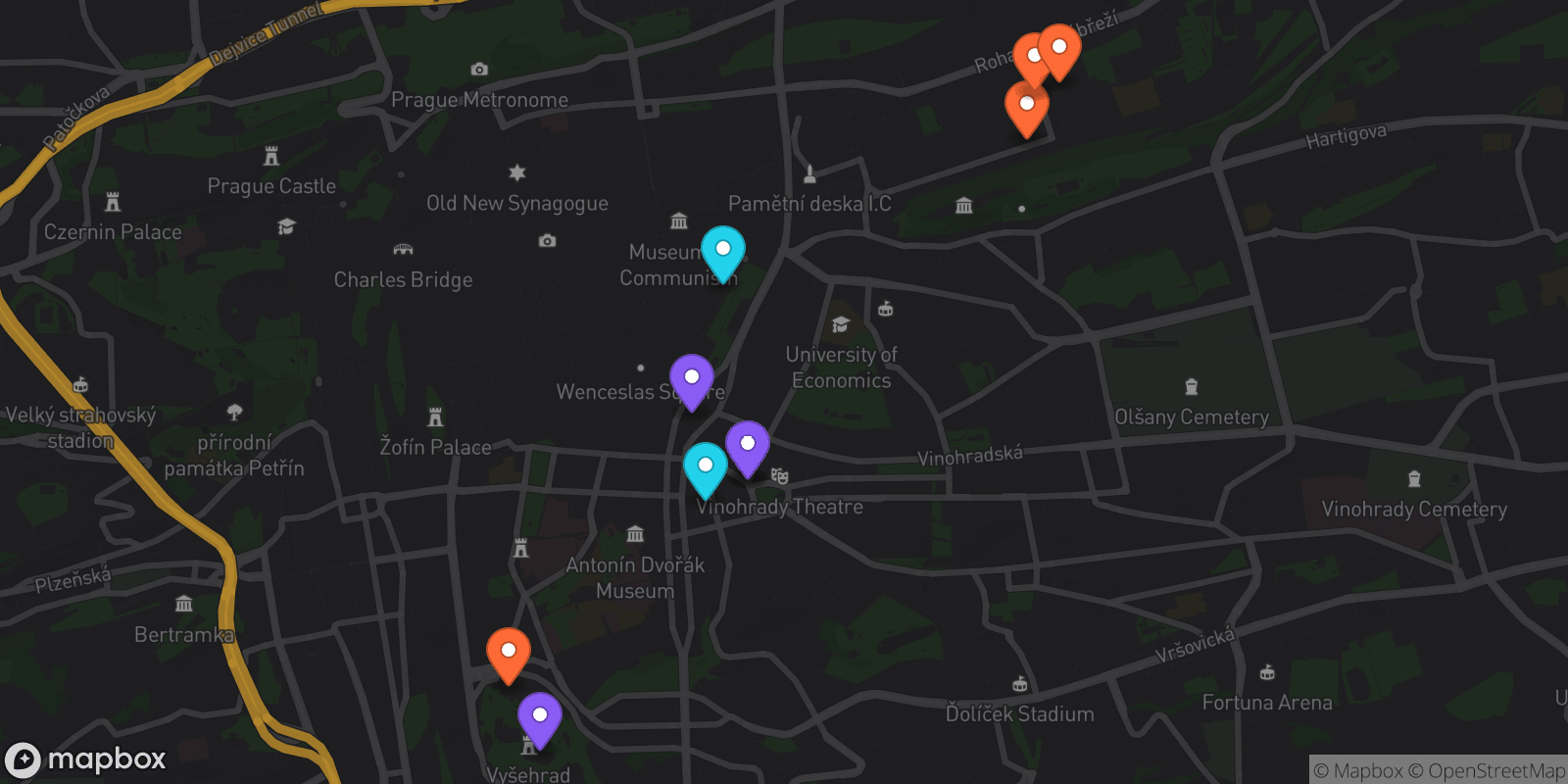 Map showing 10 locations