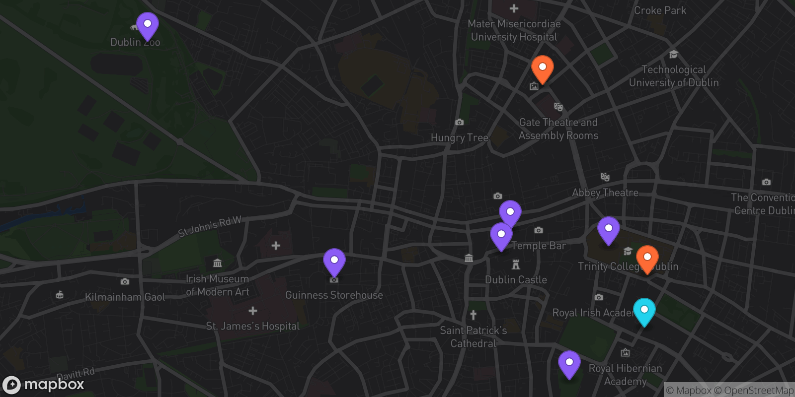 Map showing 9 locations