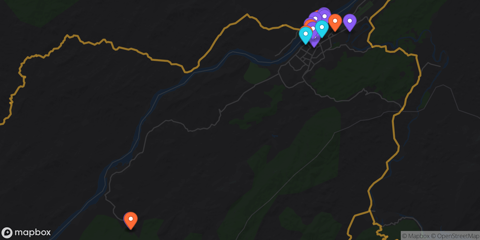 Map showing 19 locations