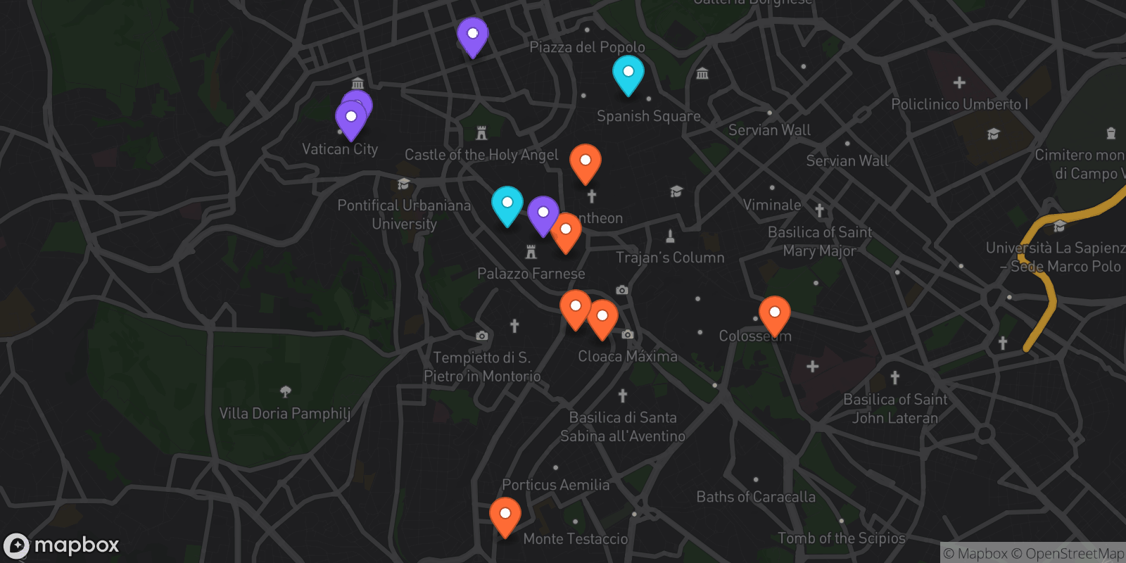 Map showing 12 locations