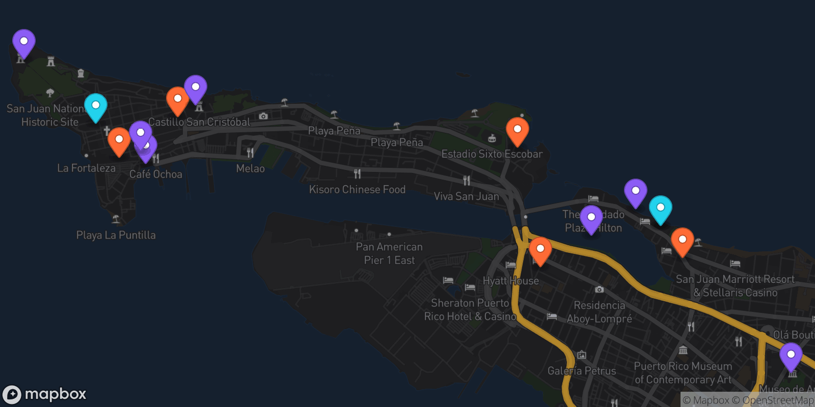 Map showing 15 locations