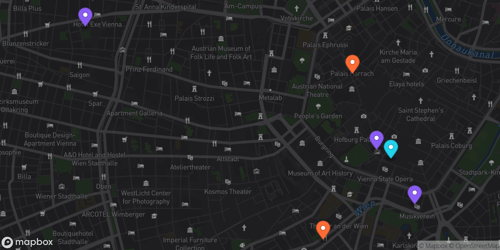 Map showing 6 locations