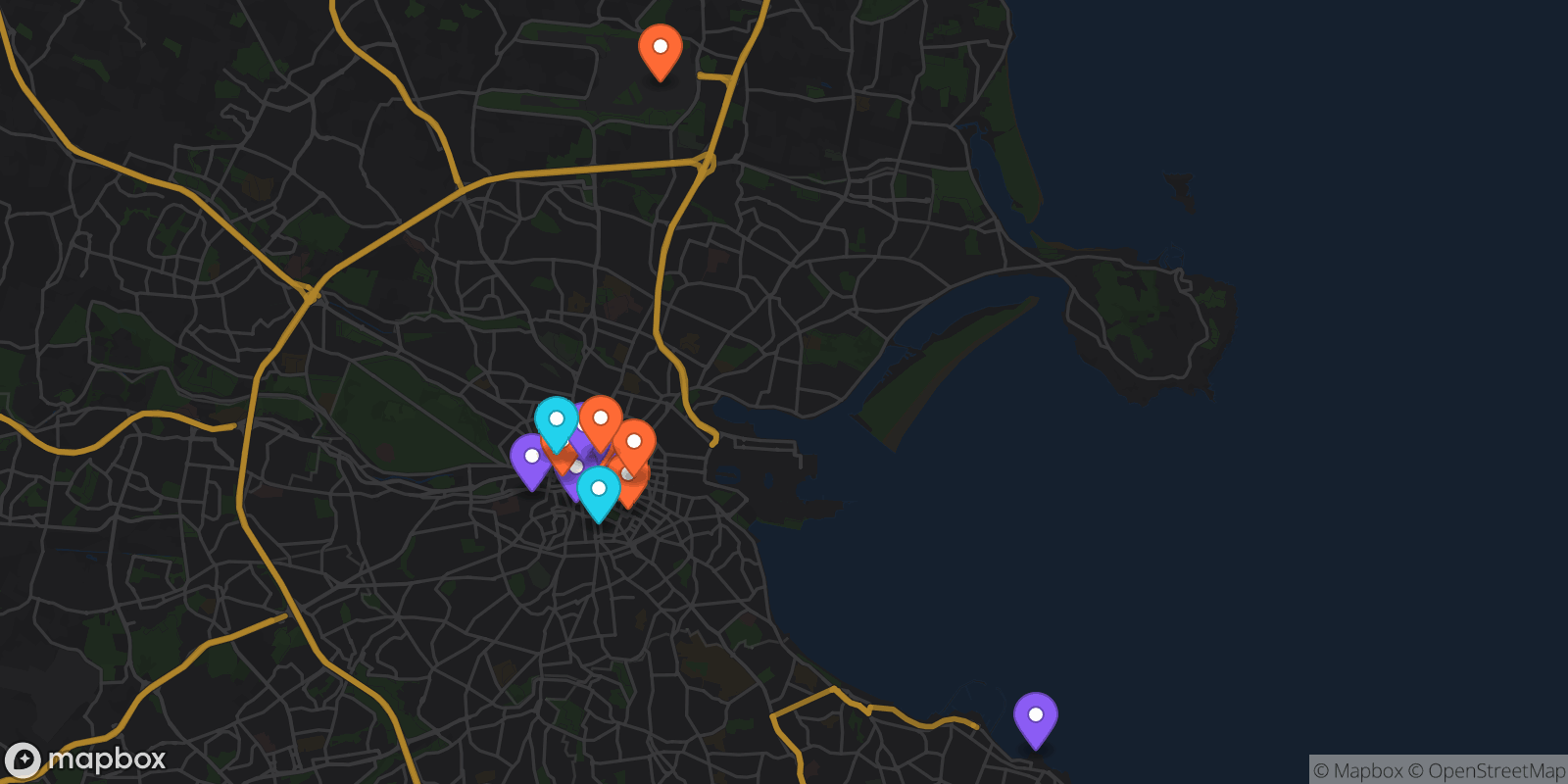 Map showing 16 locations