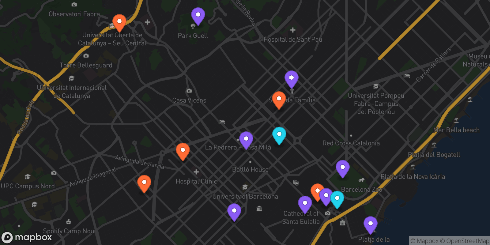 Map showing 15 locations