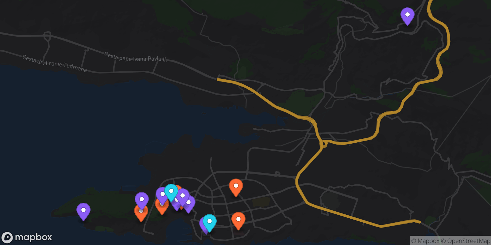 Map showing 16 locations