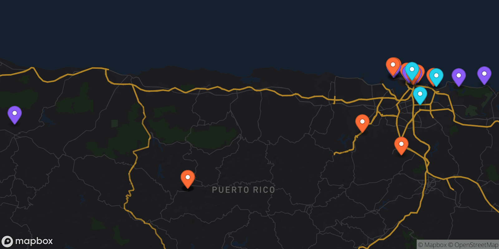 Map showing 24 locations