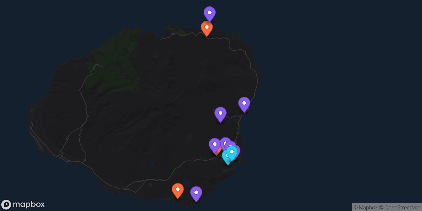 Map showing 17 locations